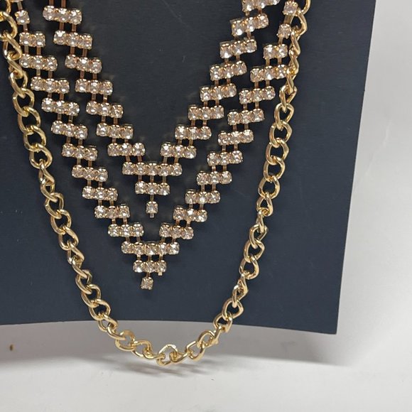 BeBe GOLD RHINESTONE CHAIN LINK 3 LAYER NECKLACE new in packet - Picture 3 of 6